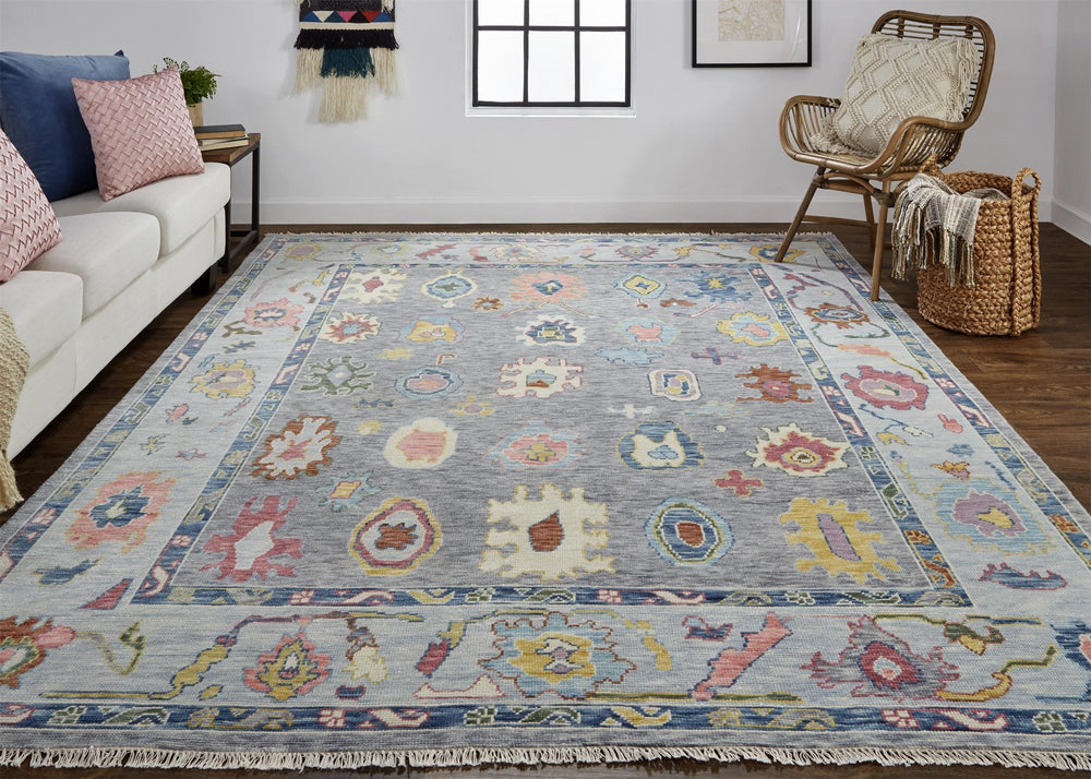 Feizy Karina Luxe Hand Knot Botanical Rug - Cool Gray & Blue - Available in 7 Sizes