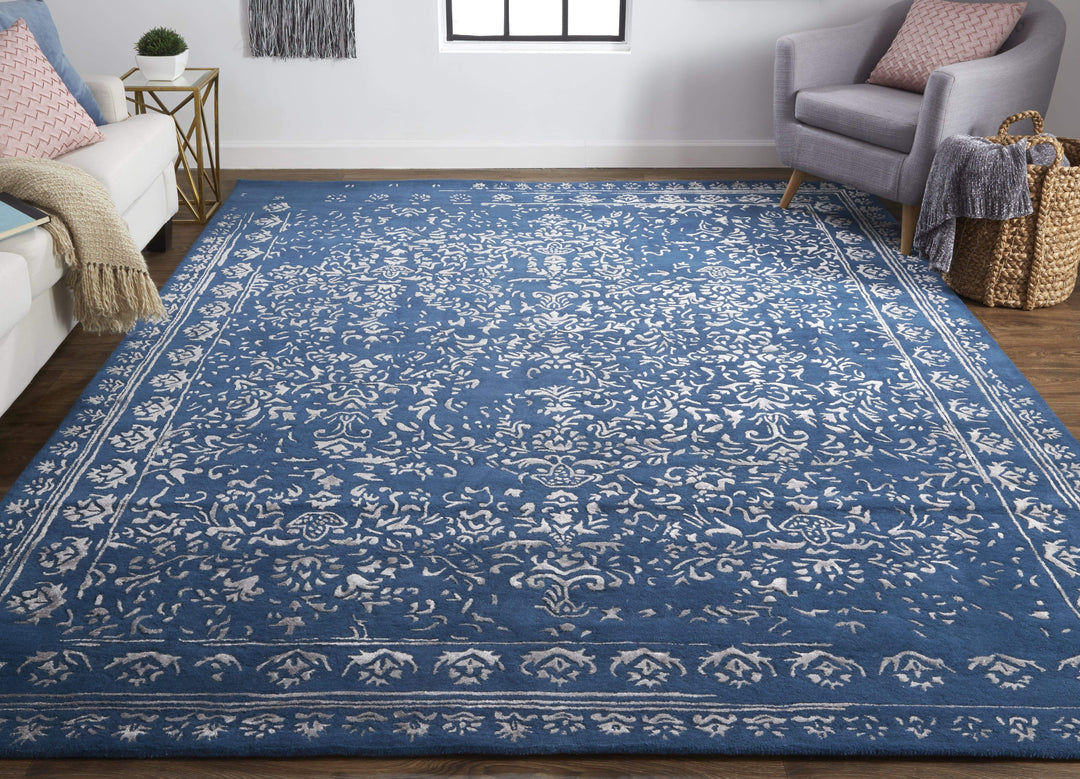 Feizy Feizy Bella High & Low Floral Wool Rug - Vallarta Blue & Silver Gray - Available in 6 Sizes
