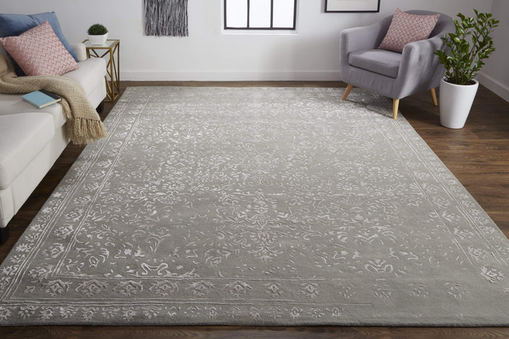 Feizy Feizy Bella High & Low Floral Wool Rug - Warm Silver Gray - Available in 6 Sizes