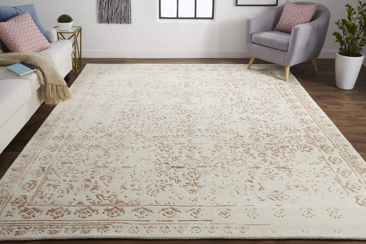 Feizy Feizy Bella High & Low Floral Wool Rug - Sand Beige & Blush PInk - Available in 6 Sizes