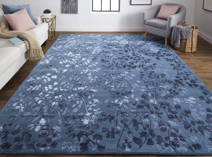 Feizy Feizy Bella High & Low Floral Wool Rug - Vallarta Blue & Ice Blue - Available in 6 Sizes