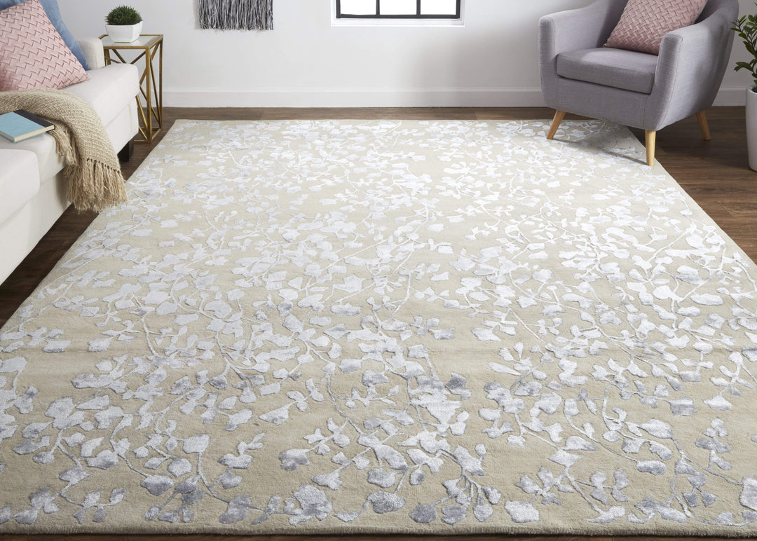 Feizy Feizy Bella High & Low Floral Wool Rug - Latte & SIlver Gray - Available in 6 Sizes