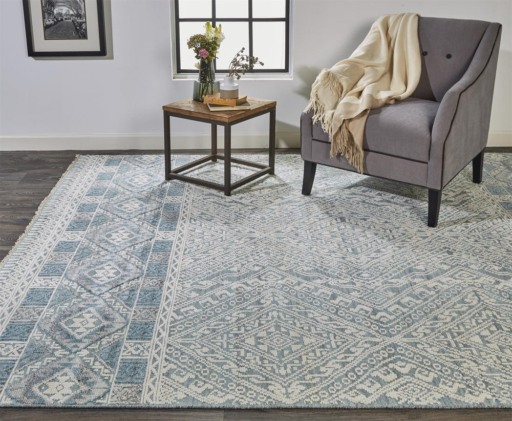 Feizy Payton Geometric Tribal Rug - Aqua Blue & Gray - Available in 9 Sizes