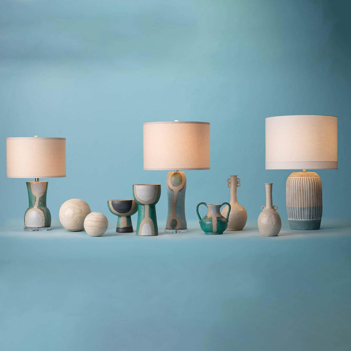 Jamie Young Estel Table Lamp - Aqua, White & Natural Linen