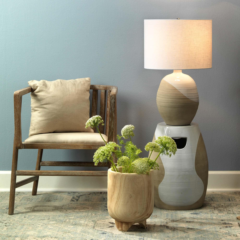 Jamie Young Hillside Table Lamp - White & Natural Ceramic Off White Linen