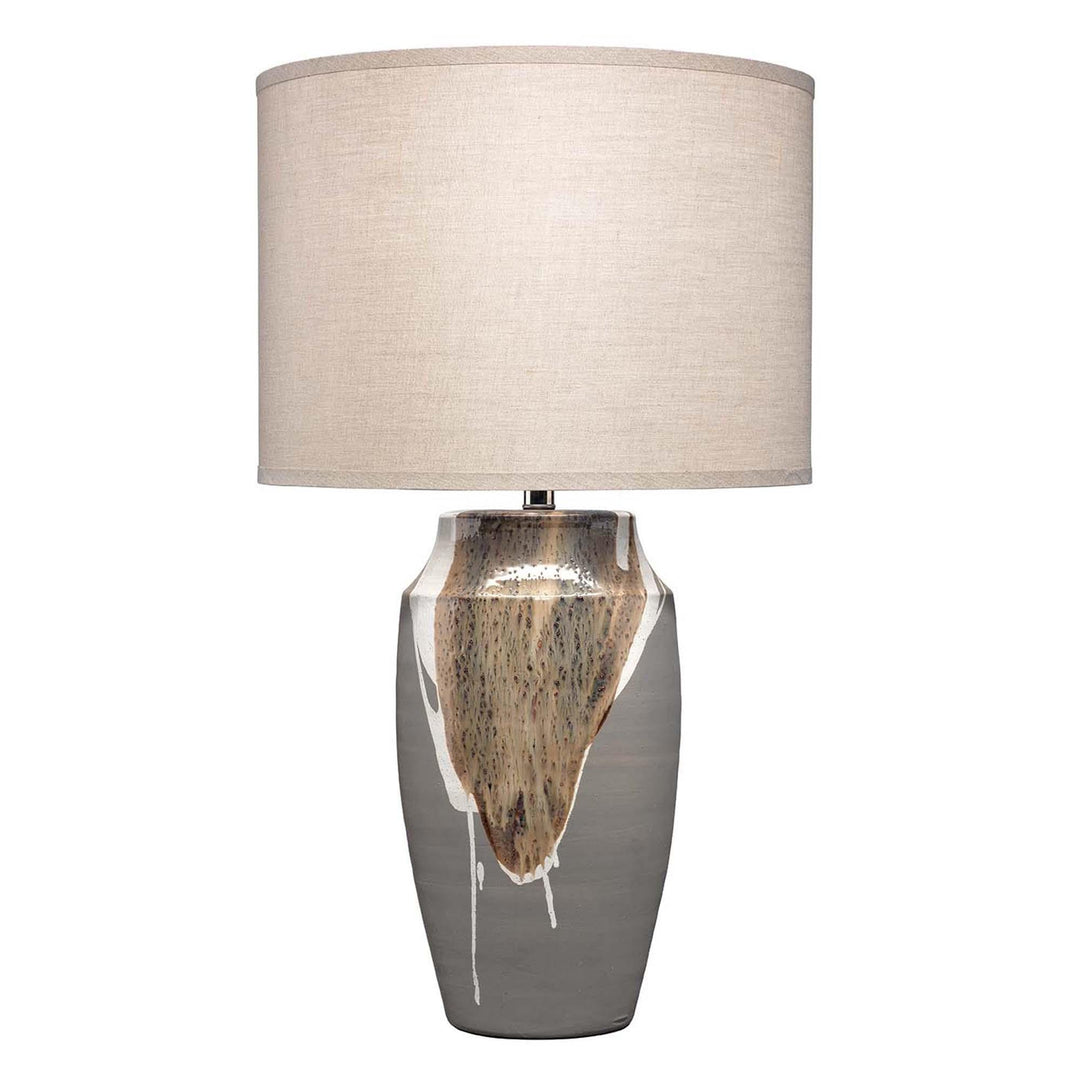 Jamie Young Landslide Table Lamp - Matte Grey With Beige & White Drip Linen