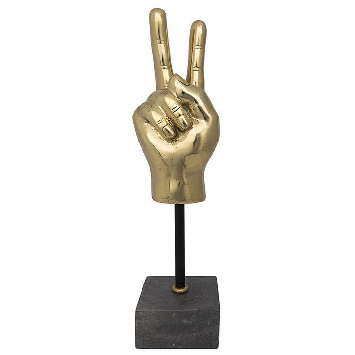 Peace Sign On Stand Sculpture - Antique Brass