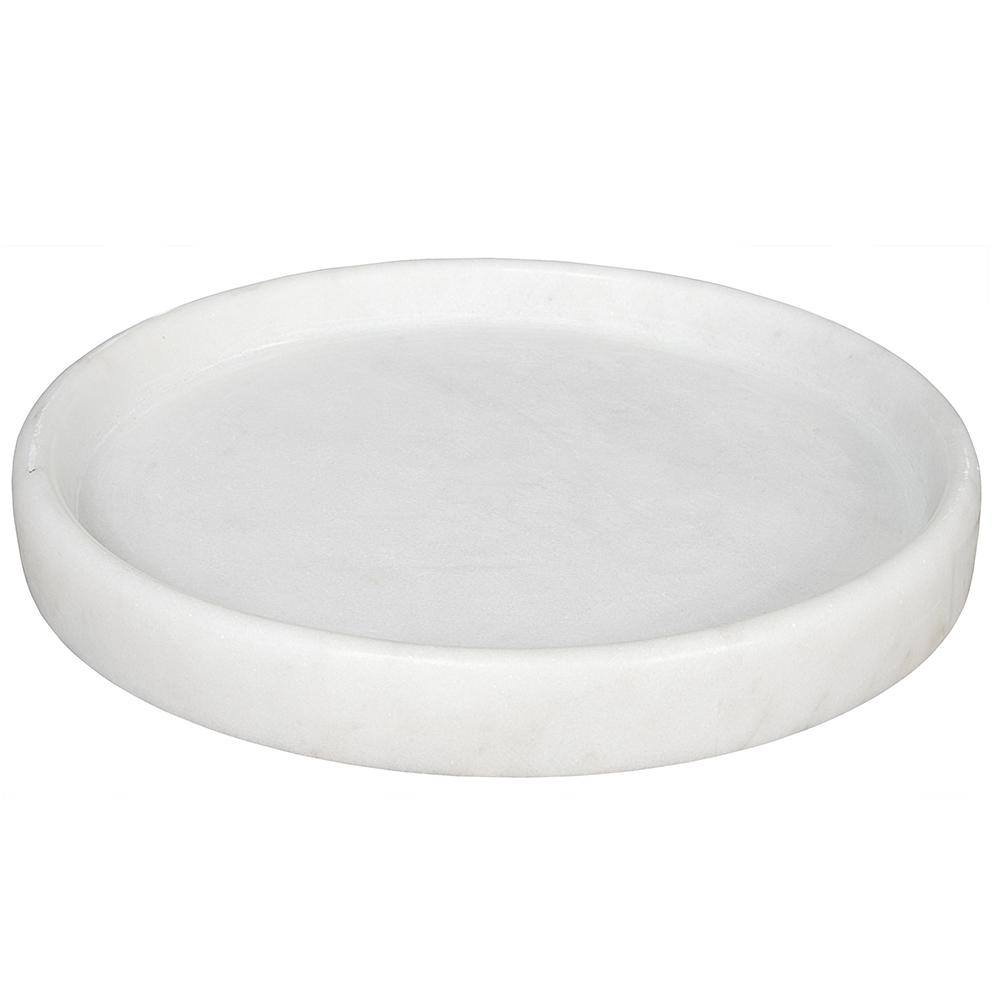 16" Stone Round Tray - White Marble