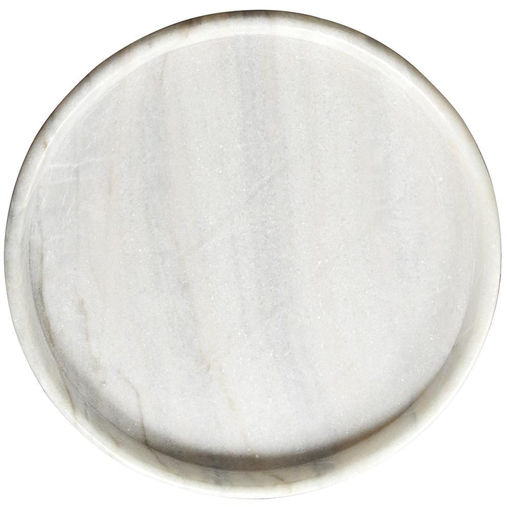 20" Stone Round Tray - White Marble