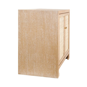 Worlds Away Two Door Cane Cabinet With Brass Hardware In Cerused Oak
