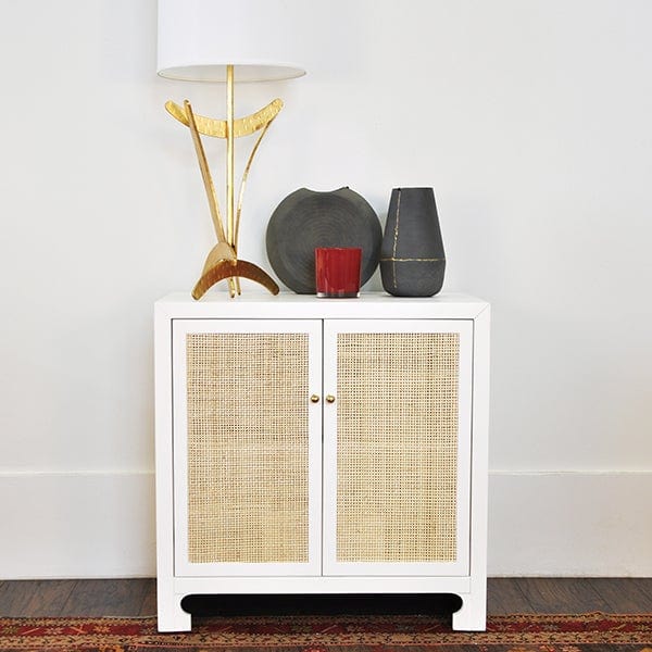 Worlds Away Worlds Away Alden Cane Cabinet with Brass Hardware - Matte White Lacquer ALDEN WH