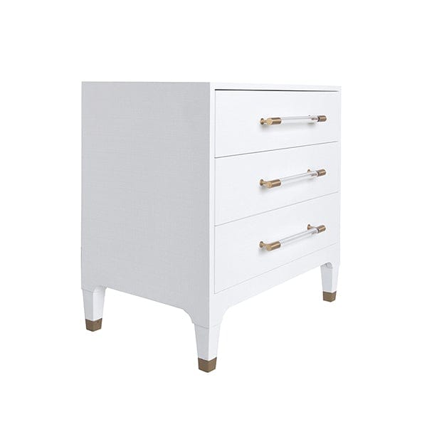 Worlds Away Worlds Away Amber Three Drawer Side Table with Antique Brass & Acrylic Hardware - Lacquered White Linen AMBER WHL