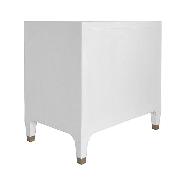 Worlds Away Worlds Away Amber Three Drawer Side Table with Antique Brass & Acrylic Hardware - Lacquered White Linen AMBER WHL
