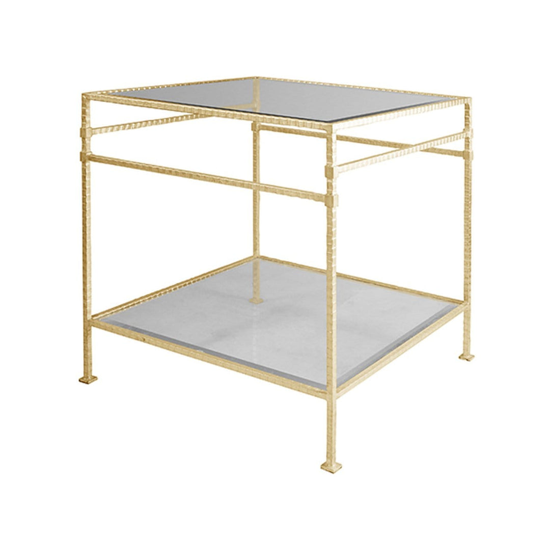 Worlds Away Worlds Away Amos Two Tier Square Table with Glass Top - Gold Leaf AMOS G