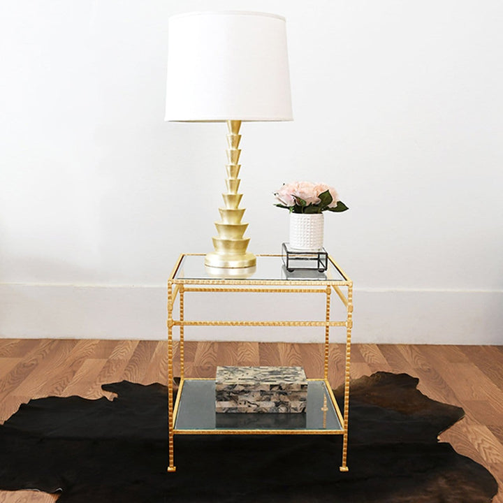 Worlds Away Worlds Away Amos Two Tier Square Table with Glass Top - Gold Leaf AMOS G