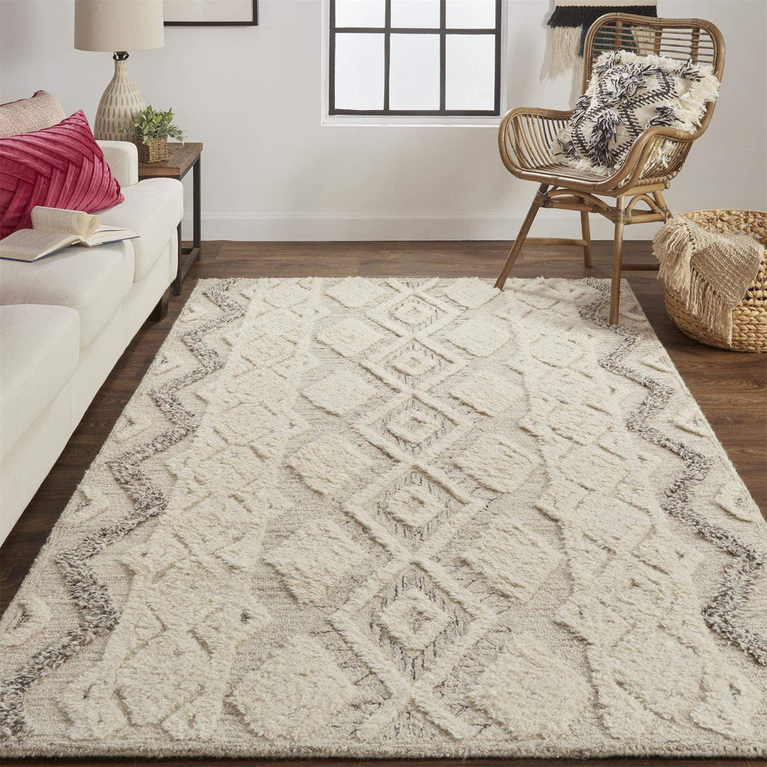 Feizy Feizy Anica Premium Wool Tufted Moroccan Style Rug - Ivory & Gray - Available in 6 Sizes
