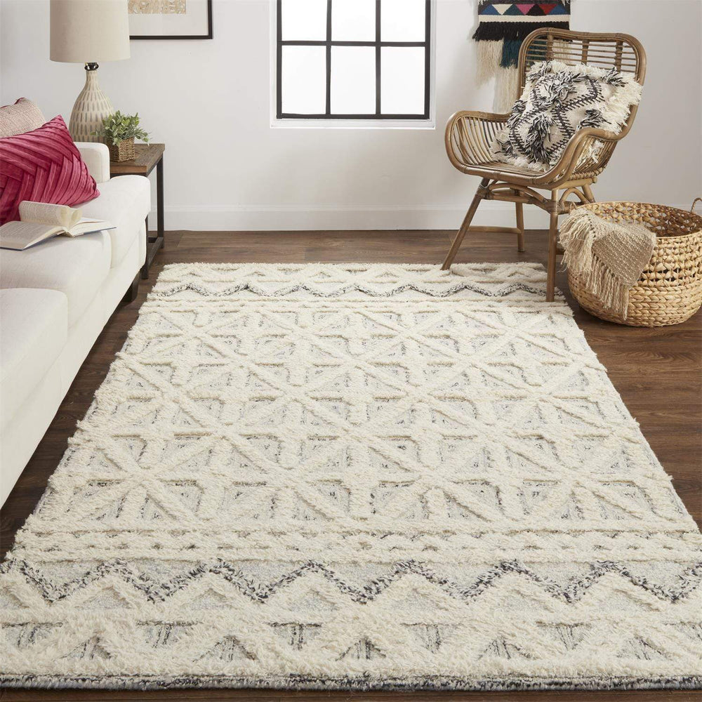 Feizy Feizy Anica Moroccan Style Wool Tufted Rug - Ivory & Chambray Blue - Available in 6 Sizes