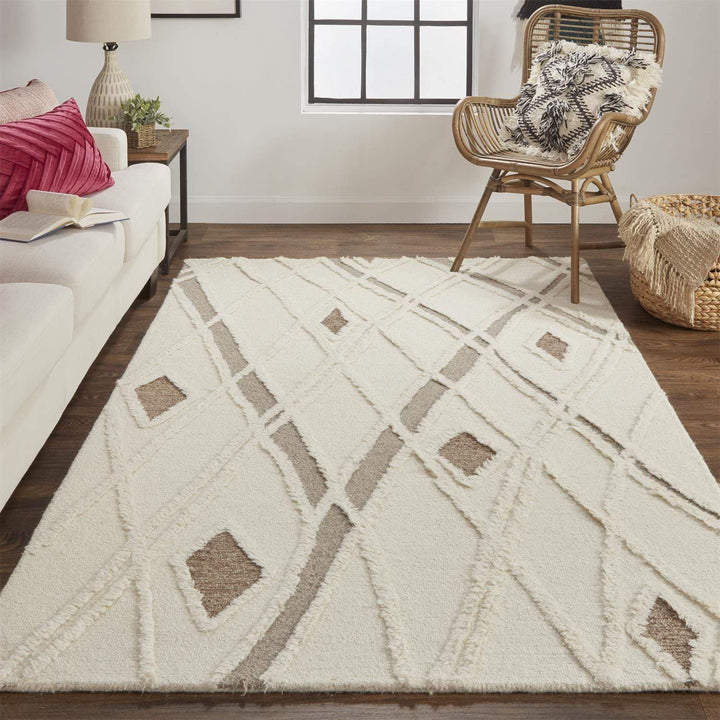 Feizy Feizy Anica Moroccan Style Wool Tufted Rug - Ivory & Chambray Brown - Available in 6 Sizes