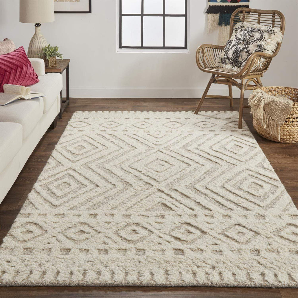 Feizy Feizy Anica Moroccan Wool Tufted Diamonds Rug - Ivory & Tan - Available in 6 Sizes