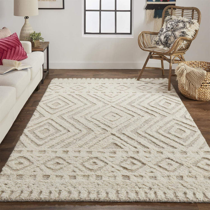 Feizy Feizy Anica Moroccan Wool Tufted Diamonds Rug - Ivory & Tan - Available in 6 Sizes