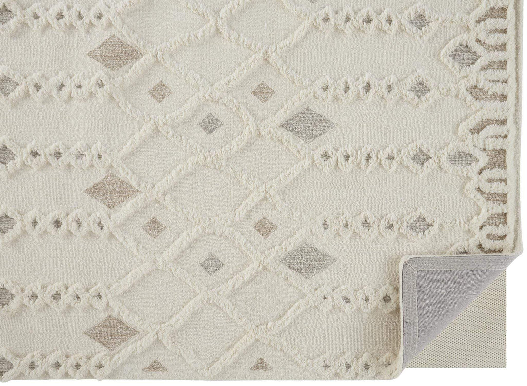 Feizy Feizy Anica Moroccan Wool Tufted Diamonds Rug - Ivory & Beige - Available in 6 Sizes
