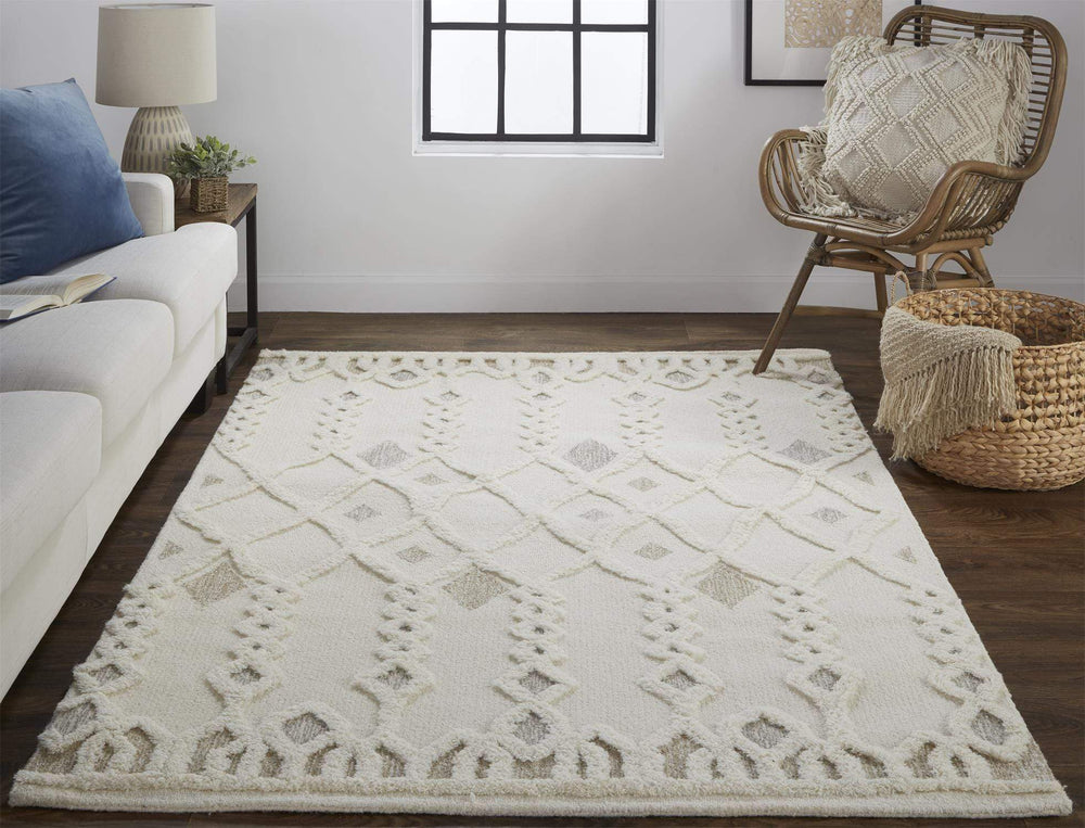 Feizy Feizy Anica Moroccan Wool Tufted Diamonds Rug - Ivory & Beige - Available in 6 Sizes