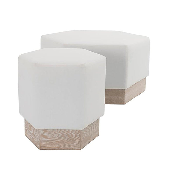 Worlds Away Worlds Away Asher Hexagon Stool with Cerused Oak Base - White Linen ASHER CO WHL