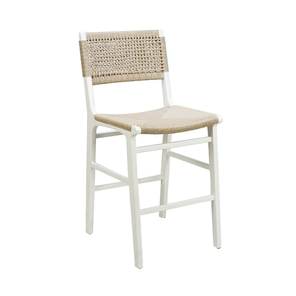 Worlds Away Worlds Away Astrid Woven Back Counter Stool with Rush Seat - Matte White Lacquer ASTRID WH