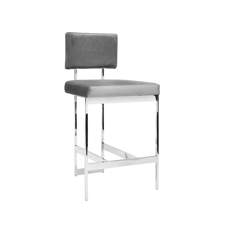 Worlds Away Worlds Away Baylor Modern Counter Stool with Grey Velvet Cushion - Polished Nickel BAYLOR NGRY