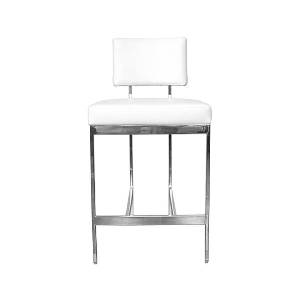 Worlds Away Baylor Modern Counter Stool with White Vinyl Cushion - Polished  Nickel