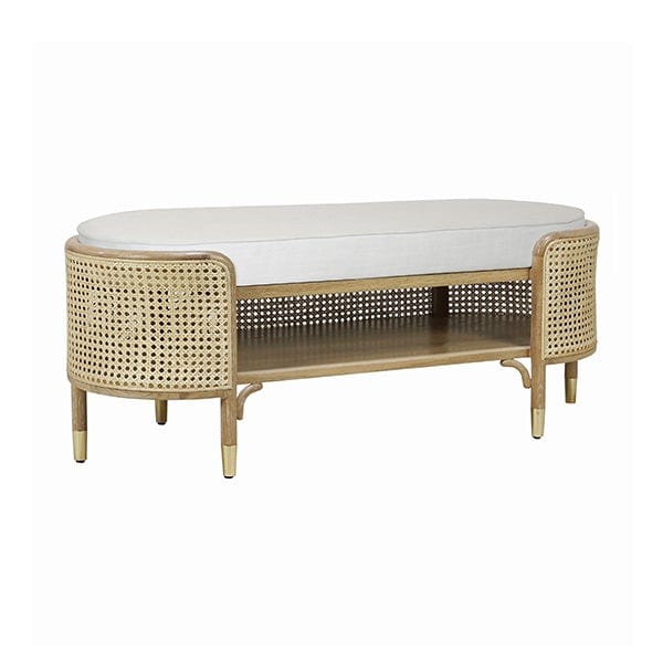 Worlds Away Worlds Away Beale Oval Bench with White Linen Cushion - Cerused Oak BEALE CO