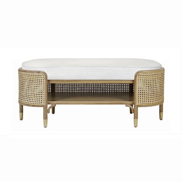 Worlds Away Worlds Away Beale Oval Bench with White Linen Cushion - Cerused Oak BEALE CO