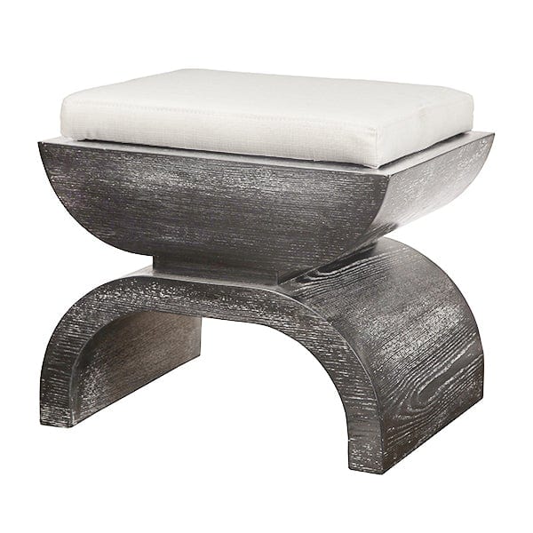 Worlds Away Worlds Away Biggs Stool with White Linen Cushion - Black Cerused Oak BIGGS BCO