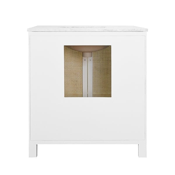 Worlds Away Worlds Away Boyd Bath Vanity with Cane Front Doors, White Marble Top & Porcelain Sink - Matte White Lacquer BOYD WH