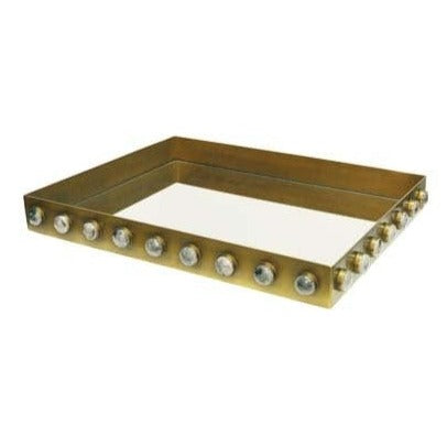 Worlds Away Worlds Away Brister Rectangular Tray with Inset Mirror & Resin Appliques - Brass BRISTER