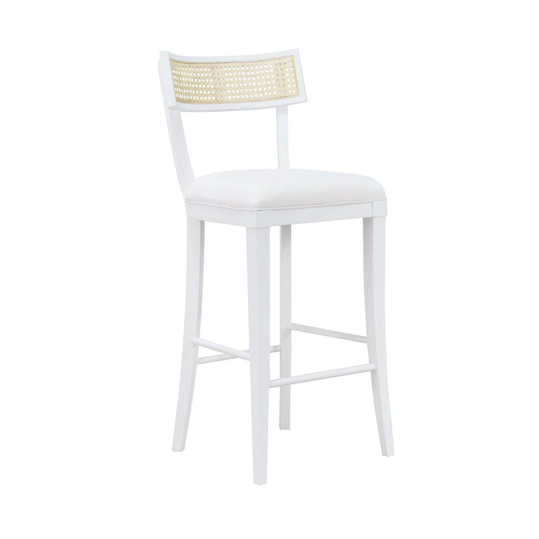 Worlds Away Klismos Bar Stool With Cane Detail In Matte White Lacquer