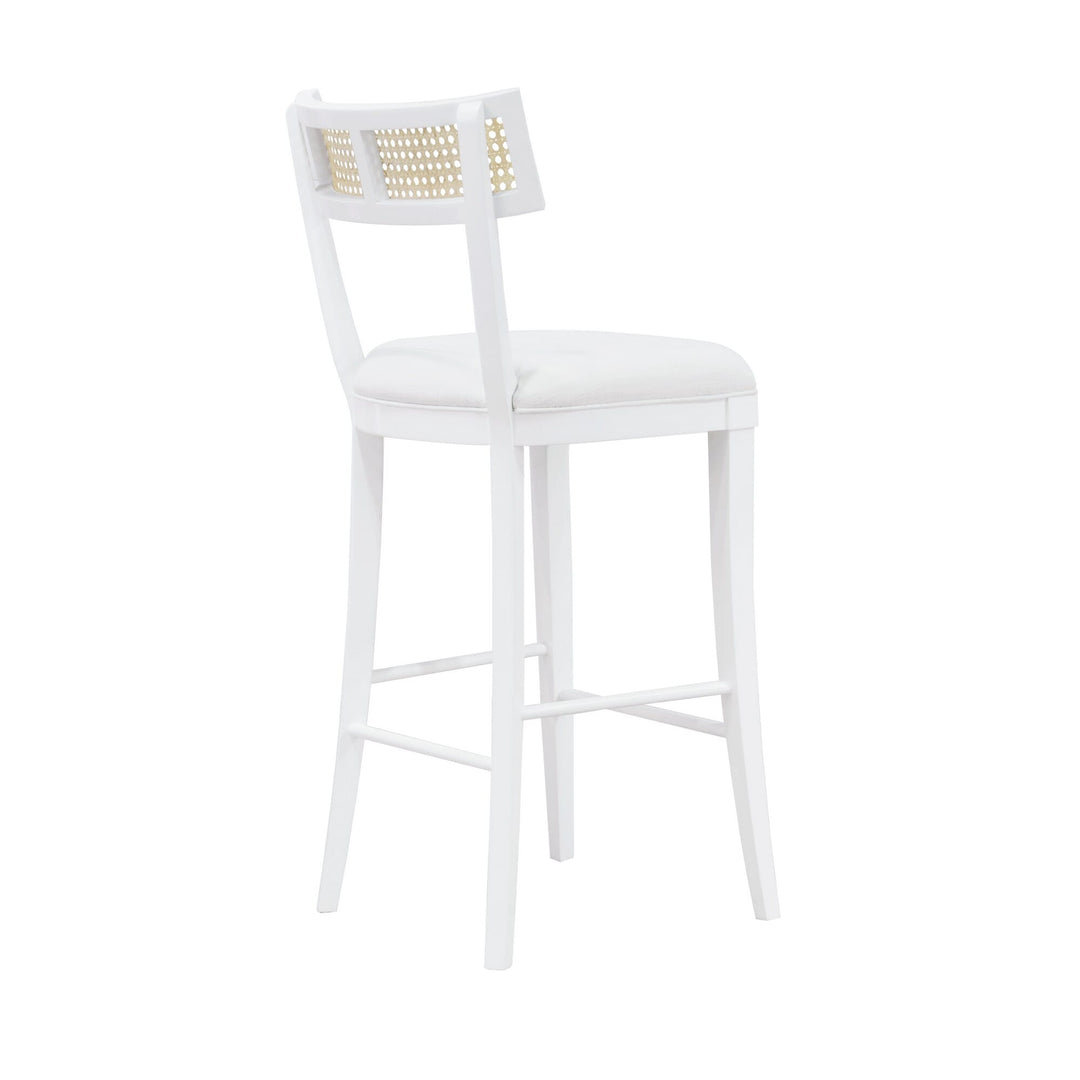 Worlds Away Klismos Bar Stool With Cane Detail In Matte White Lacquer