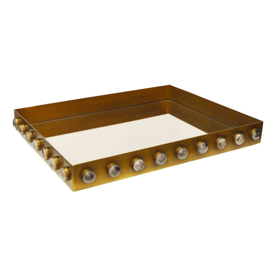 Brister Rectangular Tray with Inset Mirror & Resin Appliques - Brass