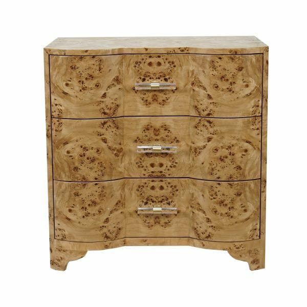 Worlds Away Worlds Away Calvin Three Drawer Side Table with Acrylic Hardware - Matte Burl Wood CALVIN BW