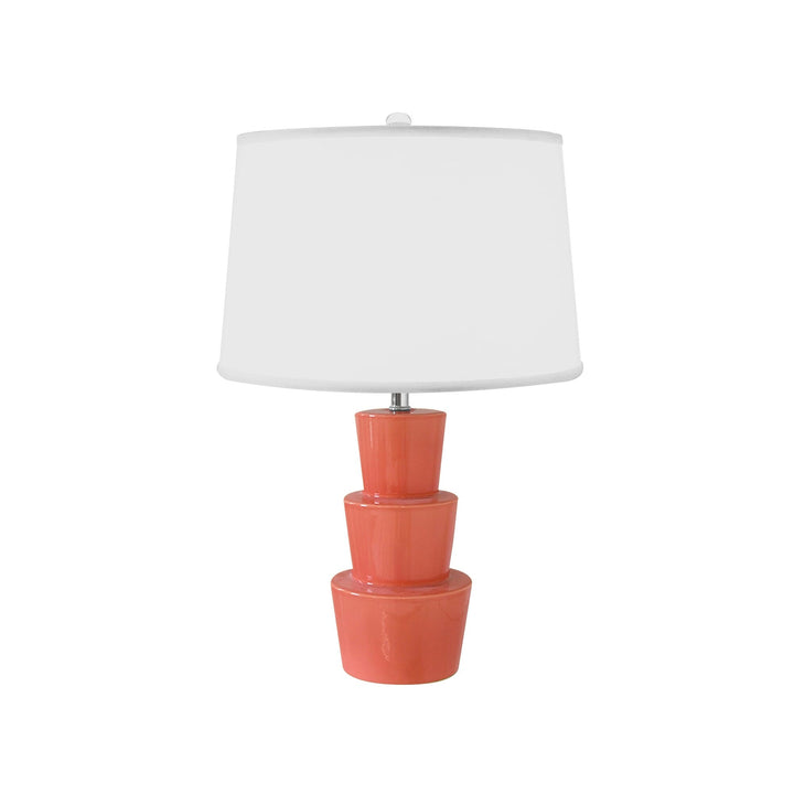 Three Tier Ceramic Table Lamp White Linen Shade - Available in 4 Colors