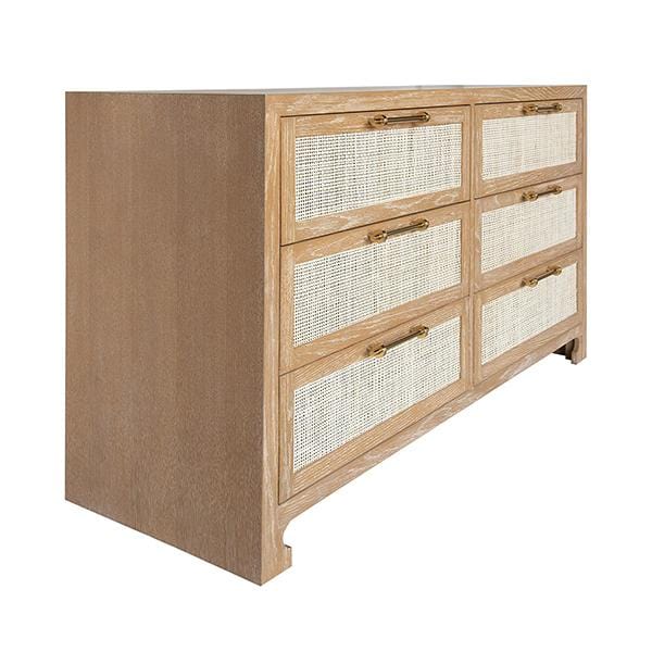 Worlds Away Worlds Away Carla Six Drawer Cane Front Chest - Cerused Oak CARLA CO