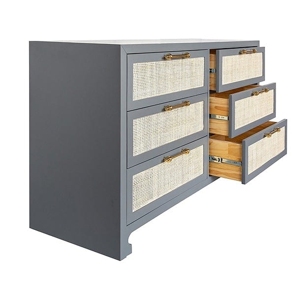 Worlds Away Worlds Away Carla Six Drawer Cane Front Chest with Brass Hardware - Matte Grey Lacquer CARLA GRY