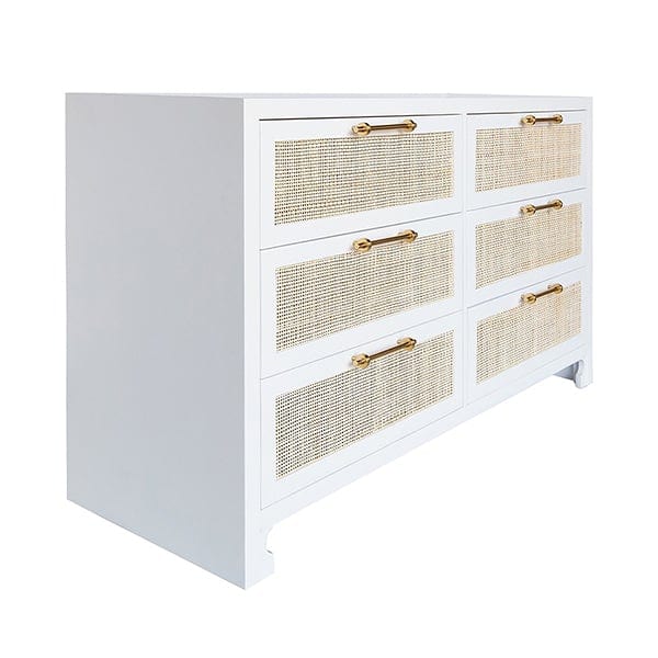 Worlds Away Worlds Away Carla Six Drawer Cane Front Chest with Brass Hardware - Matte White Lacquer CARLA WH