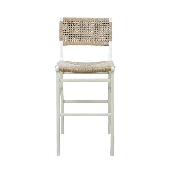 Worlds Away Worlds Away Carson Woven Back Bar Stool with Rush Seat - Matte White Lacquer CARSON WH