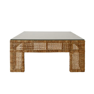 Worlds Away Wide Leg Rattan Coffee Table With Glass Top