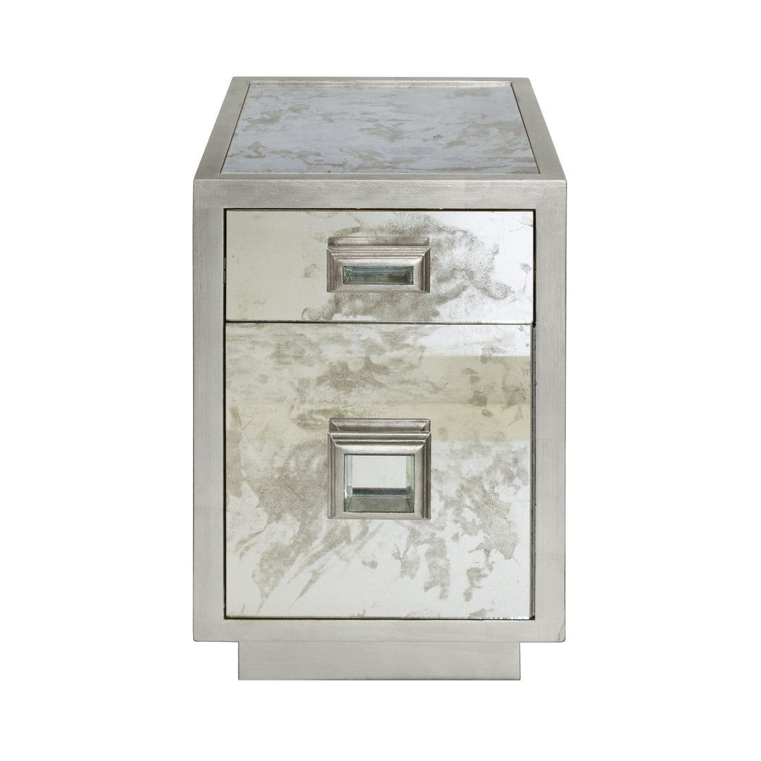 Worlds Away Worlds Away Cisco One Drawer Side Table with Side Antique Mirror - Silver Leaf CISCO S