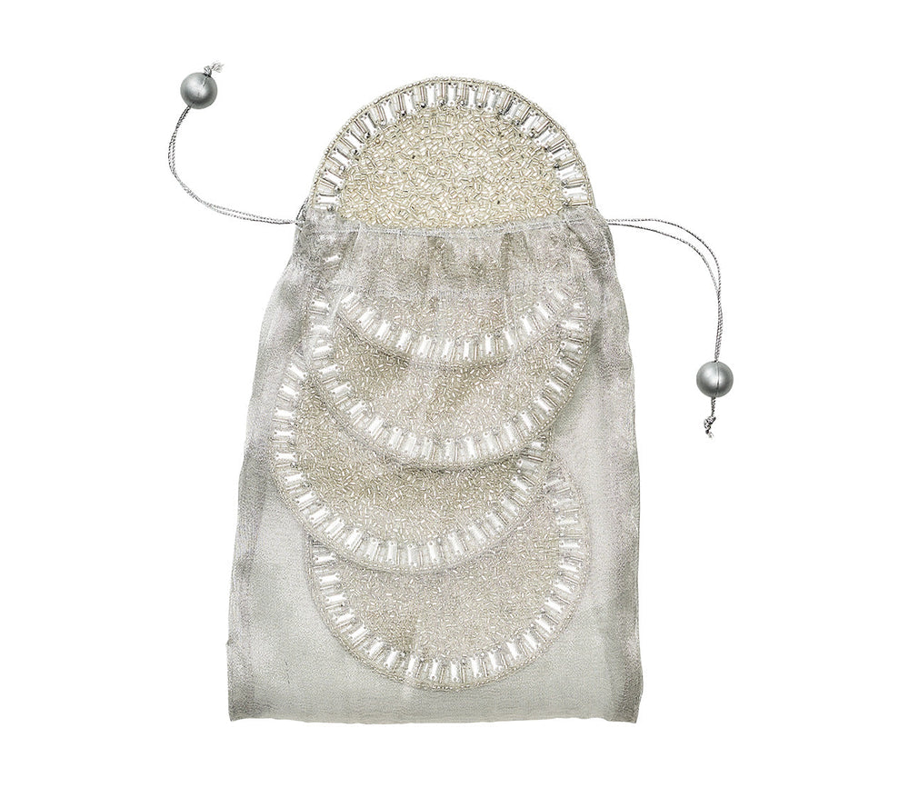 Kim Seybert Bevel Coasters - Silver & Crystal - Set of 4 in a Gift Bag