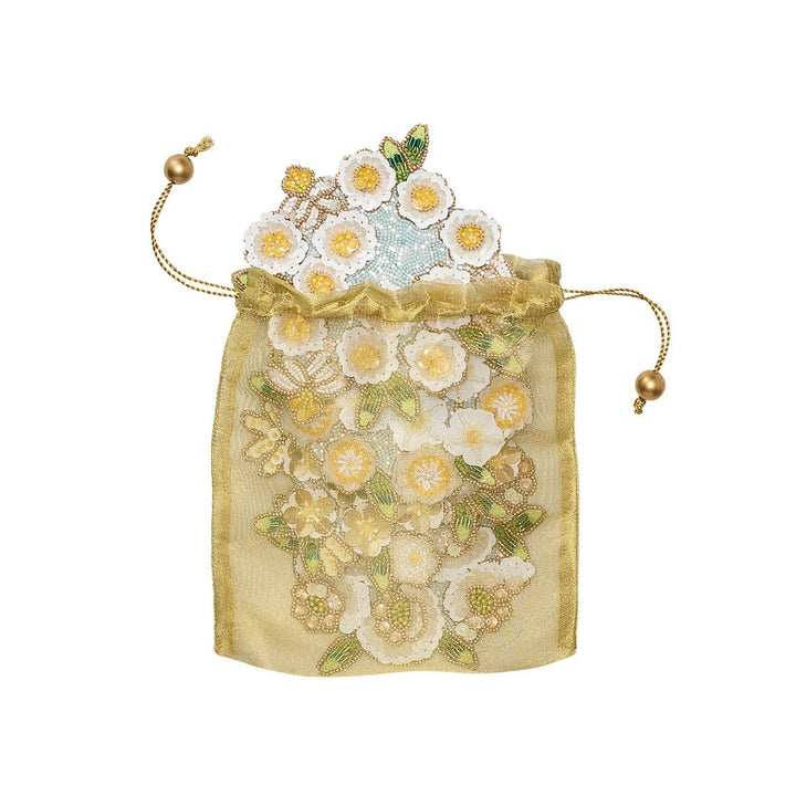 Kim Seybert Gardenia Drink Coasters in Sky - White & Yellow - Set of 4 in a Gift Bag