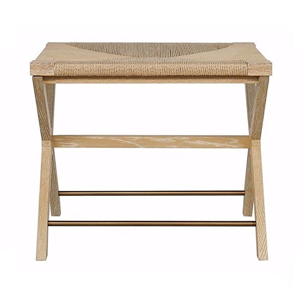 Worlds Away Worlds Away Conan Rush Seat X Side Stool with Antique Brass Stretcher - Cerused Oak CONAN CO