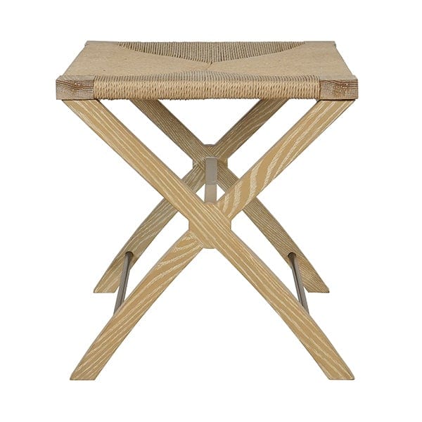 Worlds Away Worlds Away Conan Rush Seat X Side Stool with Antique Brass Stretcher - Cerused Oak CONAN CO